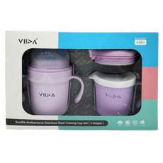 VIIDA Soufflé 三階段抗菌不鏽鋼學習杯組, 不含BPA DEHP PVC LEAD Melamine, 304L (18/8)抗菌不鏽鋼, 330ml, 1組, 紫