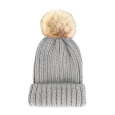 JAR嚴選 可拆卸大毛球親子保暖針織毛帽 成人款, 淺灰色, 均碼