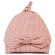 酷咕鴨 ku.ku duckbill 竹纖羅紋蝴蝶嬰兒帽，柔軟透氣，彈性舒適，可愛造型, 1入, 自然粉, 36-42cm