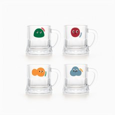 SSUEIM Jelly bbo 把手燒酒杯 玻璃材質 耐熱5-100°C 韓國製造, 混合顏色, 4個