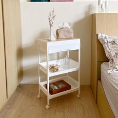 HOOM 純白小推車 三層 桌面蓋板+橫拉抽屜 5分鐘簡易組裝 多用途 韓系小推車, 白色, 1個