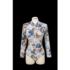 愛北鼻韓版三角連體泳衣 拉鍊連體泳裝 長袖防曬 顯瘦遮肚, 1入, 花卉, L