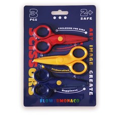 FLOWERMONACO 兒童安全剪刀套裝 (3入), 圓頭設計, ABS環保樹脂, 1組, 藍色/紅色/黃色