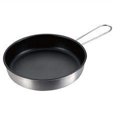 CAPTAIN STAG 鹿牌 折疊迷你平底鍋 16cm 鋁製 輕巧耐用 氟樹脂工藝, 黑色 + 銀色, 1個