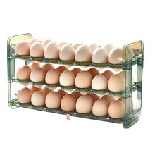 冰箱側門翻轉式三層雞蛋收納架 30格, 綠色, 1個