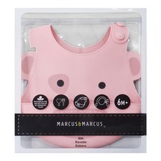 MARCUS&MARCUS 動物樂園矽膠立體圍兜, 6個月以上適用, 粉紅豬, 1個