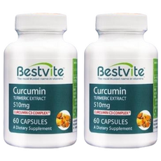 Bestvite 薑黃根萃取薑黃素膠囊 510mg 標準化萃取95%高濃度 含專利型黑胡椒素 美國原廠原裝進口, 60顆, 0.65g, 2罐