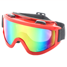 兒童/成人防霧滑雪護目鏡 可戴眼鏡, 紅框紅膜, 1個