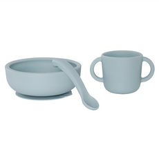 By Lille Vilde 矽膠餐具禮盒組, 100%安全矽膠, 通過德國LFGB認證, 符合人體工學設計, 適合小手抓握, 碗, 勺子, 杯子, 天空藍, 1組