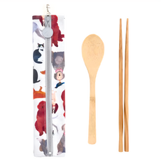 in Blooom 印花樂 Soupy Tang 拉鏈餐具袋套裝，含餐具 (湯匙和筷子)，棉和聚酯纖維，W6 x L26 cm, 寵物派對, 1組