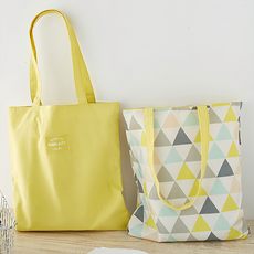 E.City 文青風棉麻雙面環保購物提袋, 40 x 36cm 提把27cm, 幾何黃