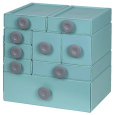 FAmILyLIFE 生活 撞色桌上收納盒 全配8件組, 湖水綠