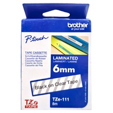 TZeTAPE 標準黏性護貝標籤帶 TZe-111, 透明底黑字, 6mm