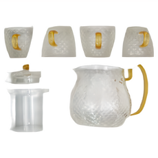 手工口吹 錘紋玻璃沖茶壺 耐熱玻璃 贈4小杯, 1.2kg 700ml, 透明龍麟款, 1組