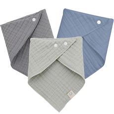 GGOOMDUBOO 男童用三層紗布圍兜組，40cm*19cm, 綠色 + 藍色 + 灰色, 1組