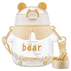 ST-YIBEN 小熊兒童水壺 大容量塑膠大肚杯, 850ml, 1個, 米黃色