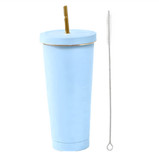 網美不鏽鋼吸管杯 大容量 保溫保冰 質感磨砂, 藍色, 750ml, 1個