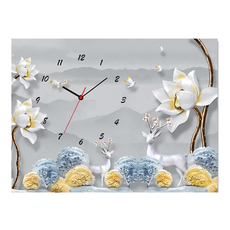24mama掛畫 單聯式 山丘 動物 鳥 抽象 花卉 樹 無框畫 時鐘掛畫, 大白花鹿