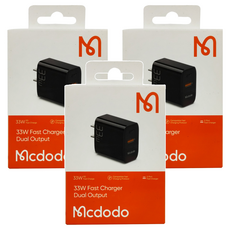 Mcdodo 麥多多 PD + QC 33W 雙孔快充插頭 CH-086 功率數顯 蘋果/安卓設備通用, 44mm, 黑色, 3個