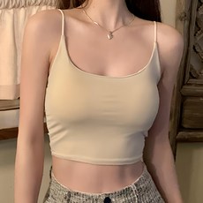 冰絲挖背細肩乳膠小可愛, 棉+聚酯纖維材質, 胸寬30cm(含肩帶全長30cm), 杏