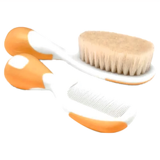 Chicco 嬰兒專用髮梳組 (橘色), 天然羊毛柔軟刷毛, 0個月以上寶寶適用, 1組