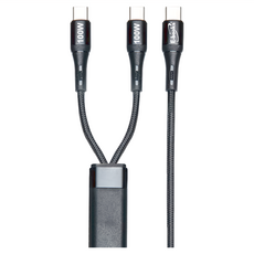 E-books XA54 鋁製Type C to 2C 100W 一轉二智慧分流充電傳輸線, 1.2m, 黑色, 1個