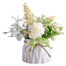 éclat 人造北歐ins風迷你療癒陶瓷麻繩小盆栽, 兔耳白玫瑰, 居家裝飾, 1個