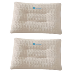 Ishur 伊舒爾 乳膠冰絲涼感水洗枕 表布上層: 100%聚酯纖維(涼感紗) 下層: 100%棉 填充物: 乳膠片 尺寸: 48x74cm, 2個, 米色