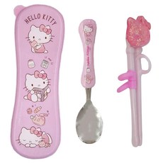 LiLFANT 凱蒂貓流沙3件組, 凱蒂貓流沙, 湯匙16.2cm + 筷子17.5cm + 收納盒22.6 x 7.5cm, 1組