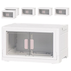 雙開門摺疊收納箱 49L 頂部滑輪凹槽設計 堆疊穩固 加厚PP材質 承重150KG, 特大號, 粉色, 6個