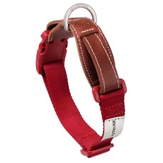 SPUTNIK 斯普尼克 寵物頸圈 100% 真牛皮材質 強韌尼龍織帶, 紅色, 1條