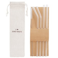 LALASHOP 環保耐熱強化玻璃吸管組, 含彎吸管2入+直吸管2入+清潔刷1入+收納袋1入, 1組