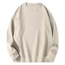 落肩情侶 厚磅挺版大學T, 均碼, 卡其