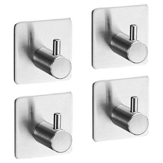 GreeHook 304不鏽鋼無痕掛勾 方形單柱勾 4入 尺寸4.5*4.5*3cm, 銀色, 1組