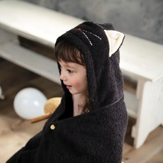 kontex 今治純棉Q萌貓耳連帽浴巾, 竹炭黑, 1條