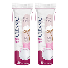 CLEANIC 棉柔圓形化妝棉 2包 Set 敏感肌適用 所有膚質皆可使用 有助於清潔臉部, 120片