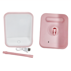 LED 三檔可調節方形化妝鏡, 粉色