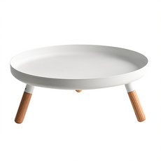 Craftsman In Storage 收納職人日式簡約圓形高腳托盤邊桌 實木腳 多功能收納展示架, 白色