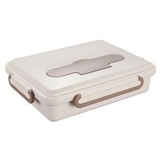 Cooksy 304不鏽鋼多格保溫便當盒/防漏密封手提餐盒 附餐具 + 湯碗 + 保溫袋 30.5 x 24.5 x 7.5cm 2L 5格, 米白色, 1個