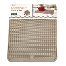 Quasi 水波紋瀝水墊 TPR材質 波浪立體紋路防滑 40x30.5x0.5cm, 1層, 卡其色, 1個