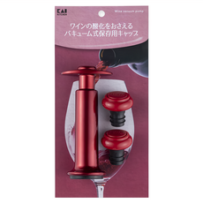 KAI 貝印 KITCHEN 真空抽氣瓶塞組, 酒瓶專用, 尺寸: 140x65x48mm, 酒紅色, 1組