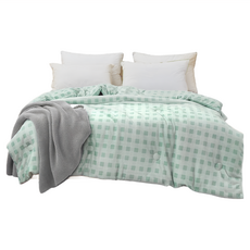 BELLE VIE 韓版Q彈牛奶絨 大方格保暖冬被, 綠色