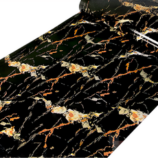 拋光大理石自黏防水壁紙, 黑色 + 金色