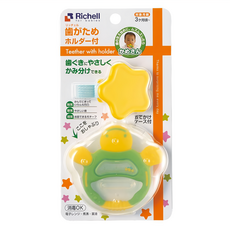 Richell 利其爾 固齒器組 可愛烏龜造型 寬大粗邊 附收納盒 3個月以上適用, 固齒器 + 固定夾, 翠綠色, 1組
