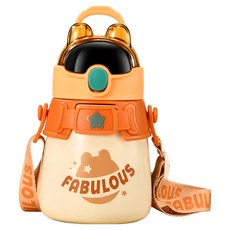 Mass 生活好物 316不鏽鋼保溫杯/大肚彈蓋吸管保溫杯/兒童保溫杯/兒童保溫水壺 帶提繩, 1個, 600ml, 橙色