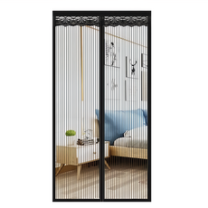 BG014 防蚊門簾 聚脂纖維 磁鐵 條紋黑紗門款, 90 x 210cm, 條紋黑