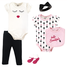 LITTLE treasure 彌月禮盒 嬰兒短袖包屁衣長褲 Set 6件組, M, 口紅女孩