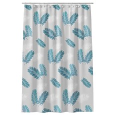 葉子小舖 北歐風浴簾 200 x 180cm 防水浴簾 掛勾式浴簾 浴室用品, 1個, 落羽松葉 綠色 + 灰色