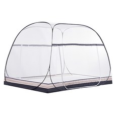 Life+ 2024夏季最新款 雙人加大加寬加高免安裝蒙古包雙開門蚊帳, 200 x 180 x 155cm, 條紋灰