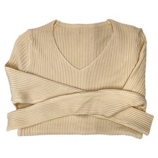 親膚V領彈性包芯紗修身上衣，棉20%+聚酯纖維80%, F, 杏色